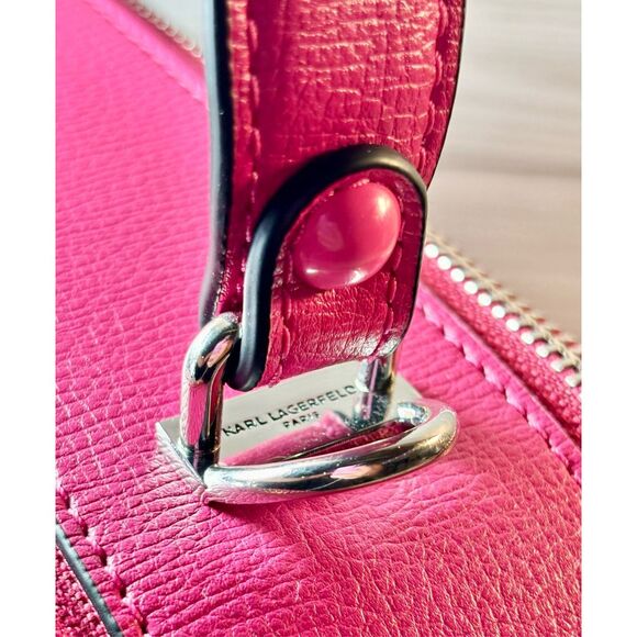 Karl Lagerfeld Simone Fuchsia Studded Camera Bag W/ Guitar Strap Crossbody - Picture 5 of 16